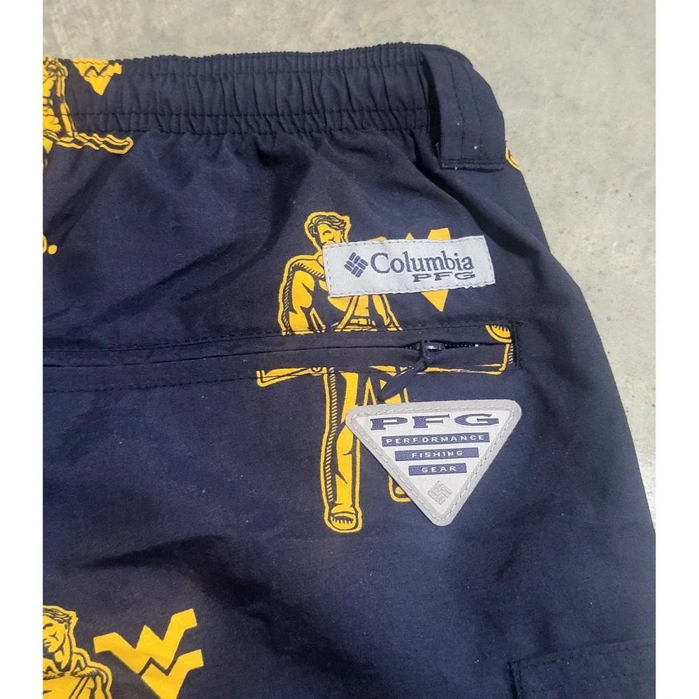 Mens Columbia PFG WVU West Virginia Mountaineers Swim Trunks Large 6